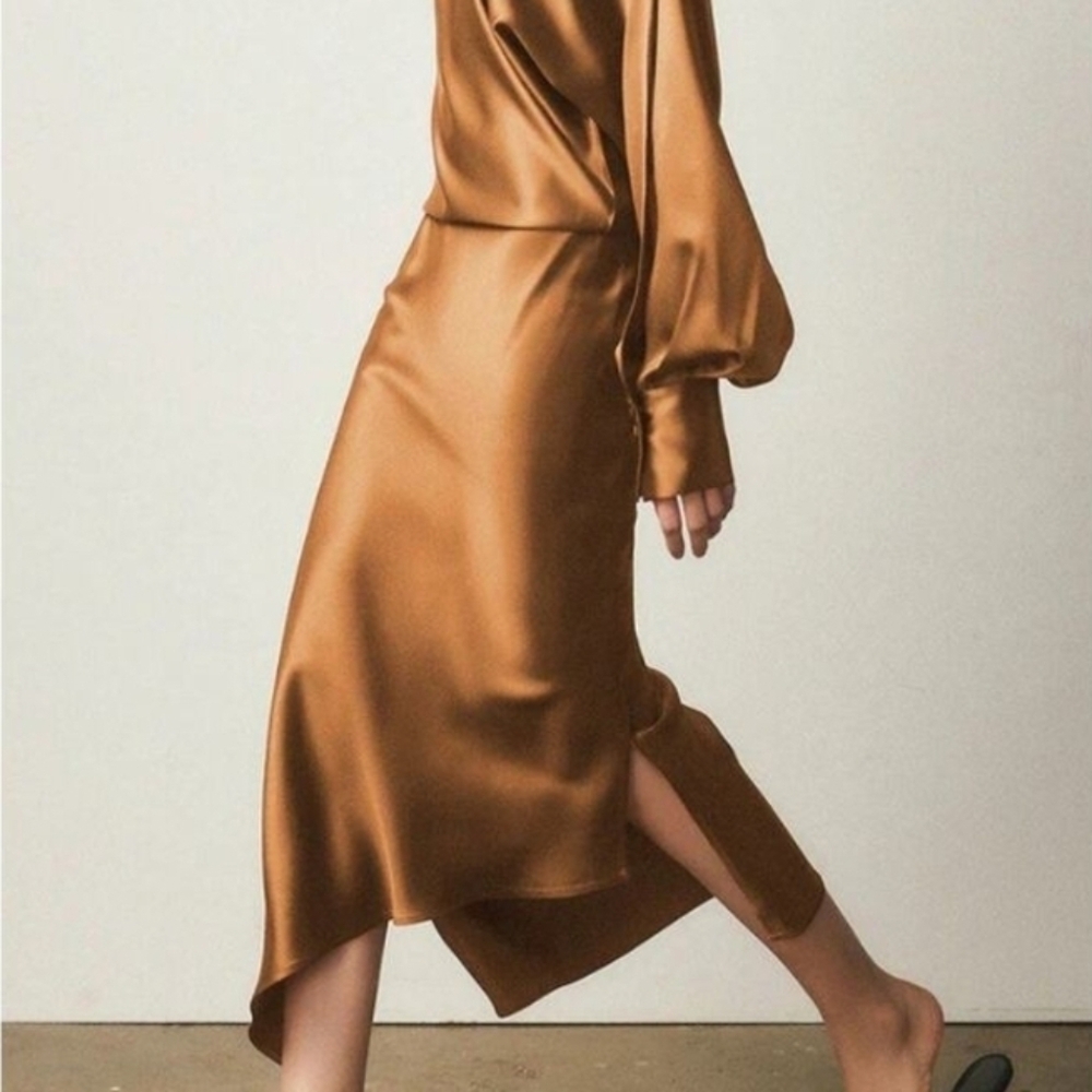 One shoulder silk Blouse/skirt set